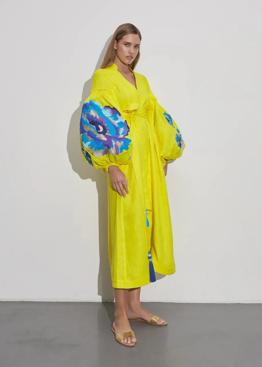 Yellow embroidered kaftan