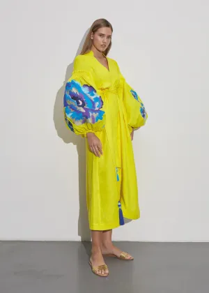 Yellow embroidered kaftan