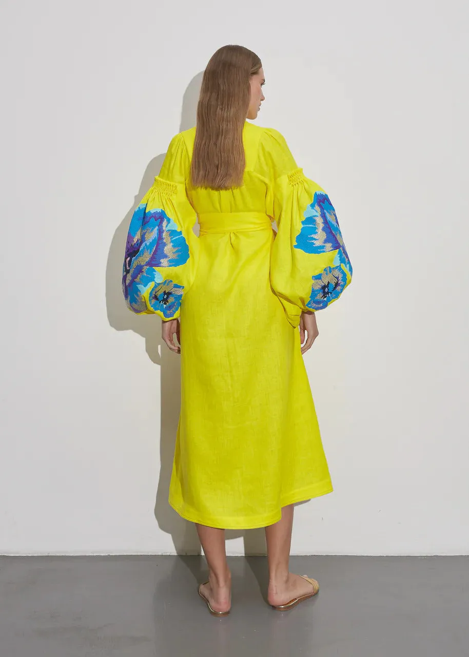Yellow embroidered kaftan
