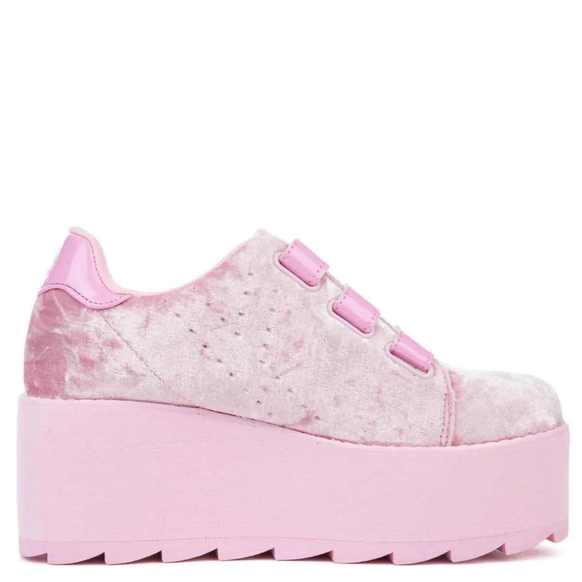 YRU LaLa Velcro Pink Velvet Platform Sneakers PINK