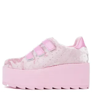 YRU LaLa Velcro Pink Velvet Platform Sneakers PINK