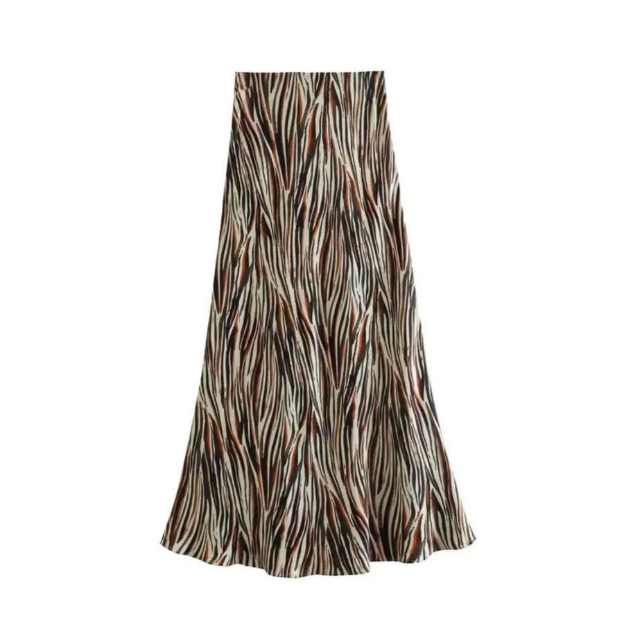 Zebra Print Satin Midi Skirt