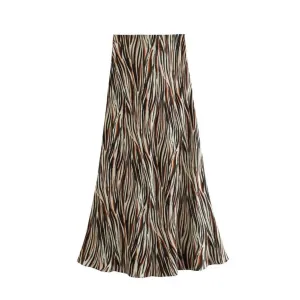 Zebra Print Satin Midi Skirt