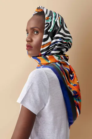 Zebra Print Silk Twill Scarf in Orange