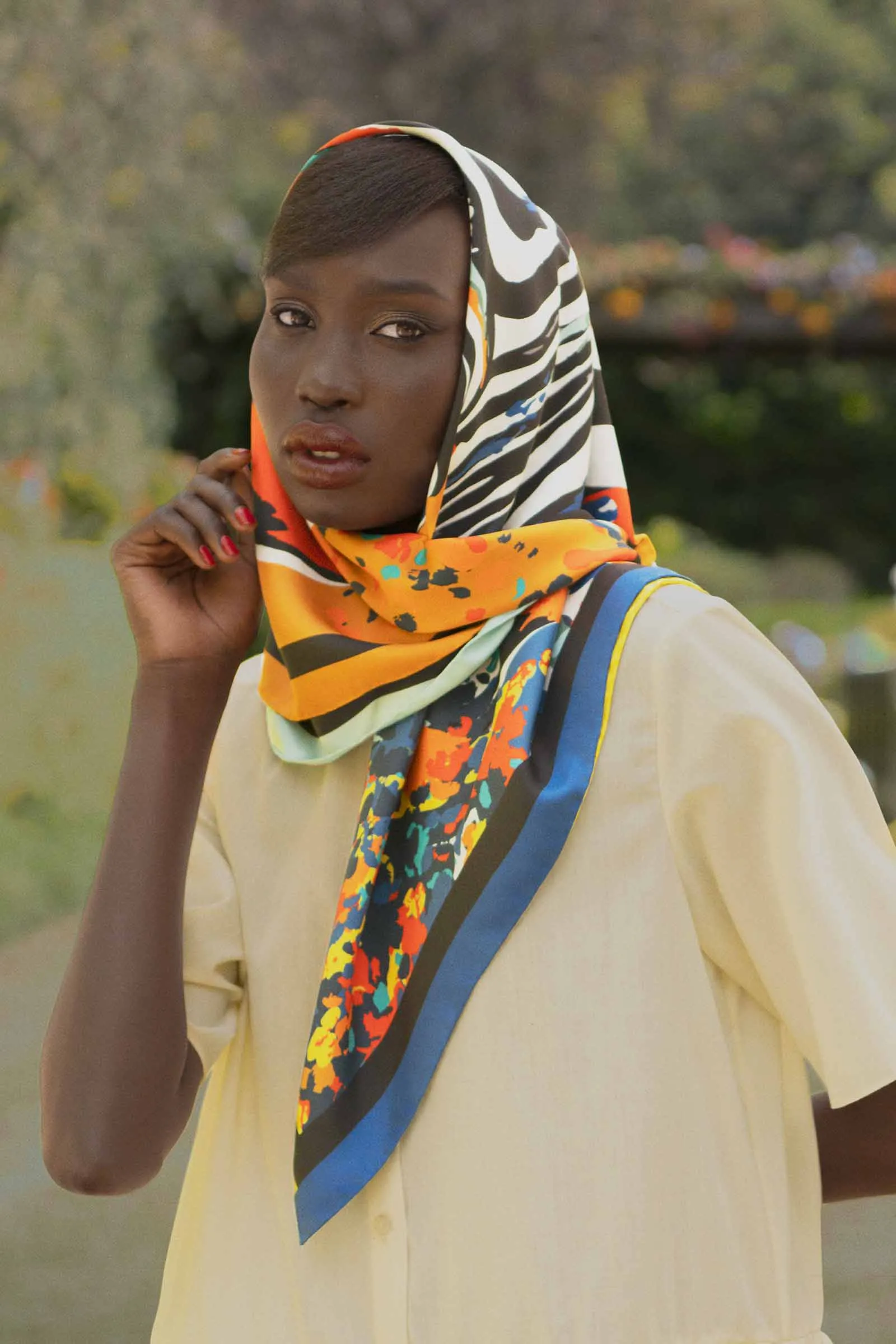 Zebra Print Silk Twill Scarf in Orange