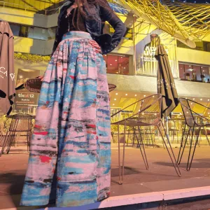 Zero Waste Gathered Full Length Skirt - Ocean
