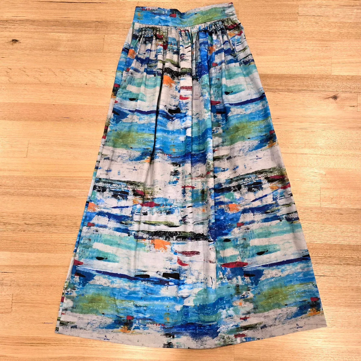 Zero Waste Gathered Full Length Skirt - Ocean