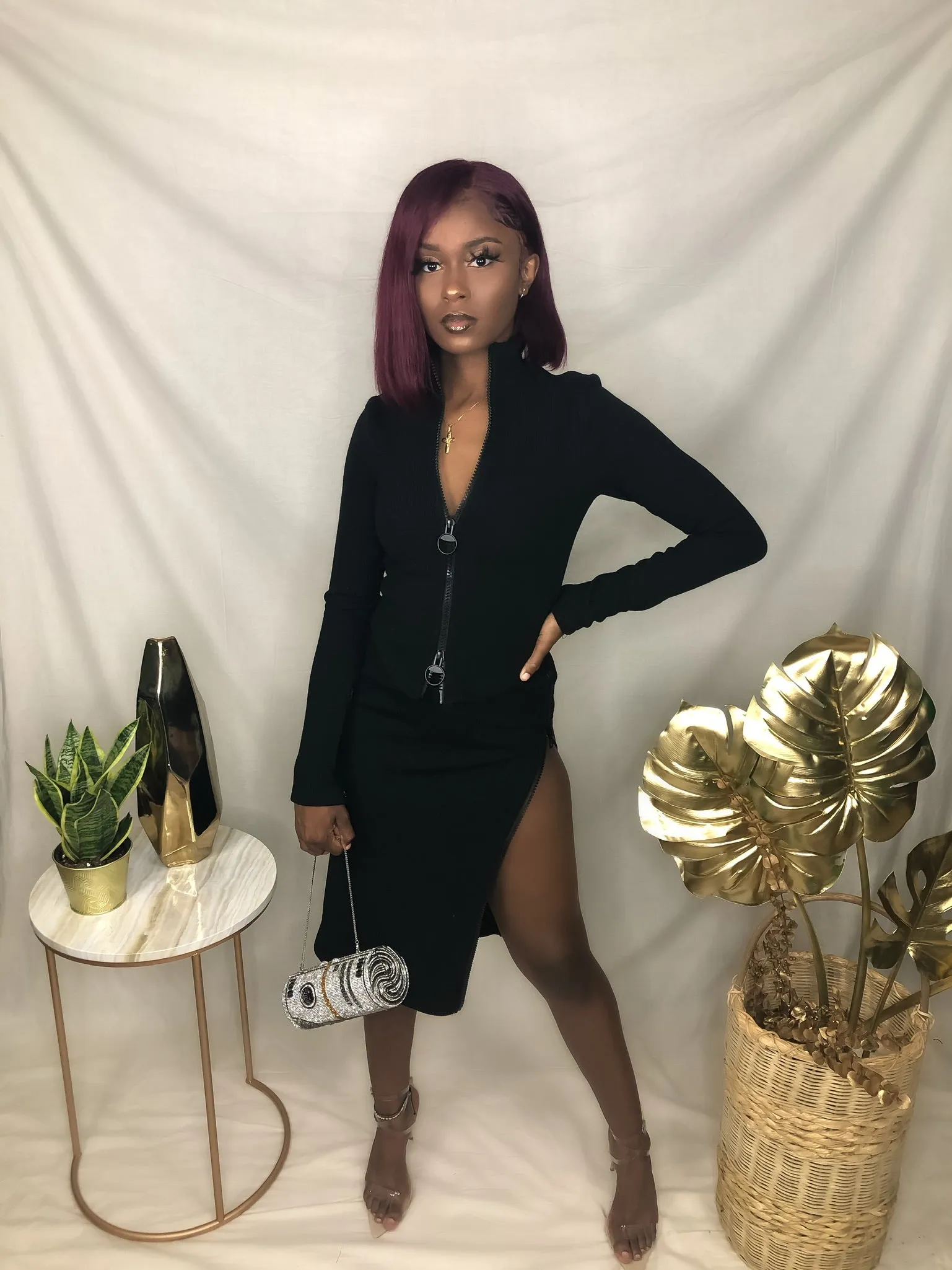Zip Me Up Skirt Set - Black