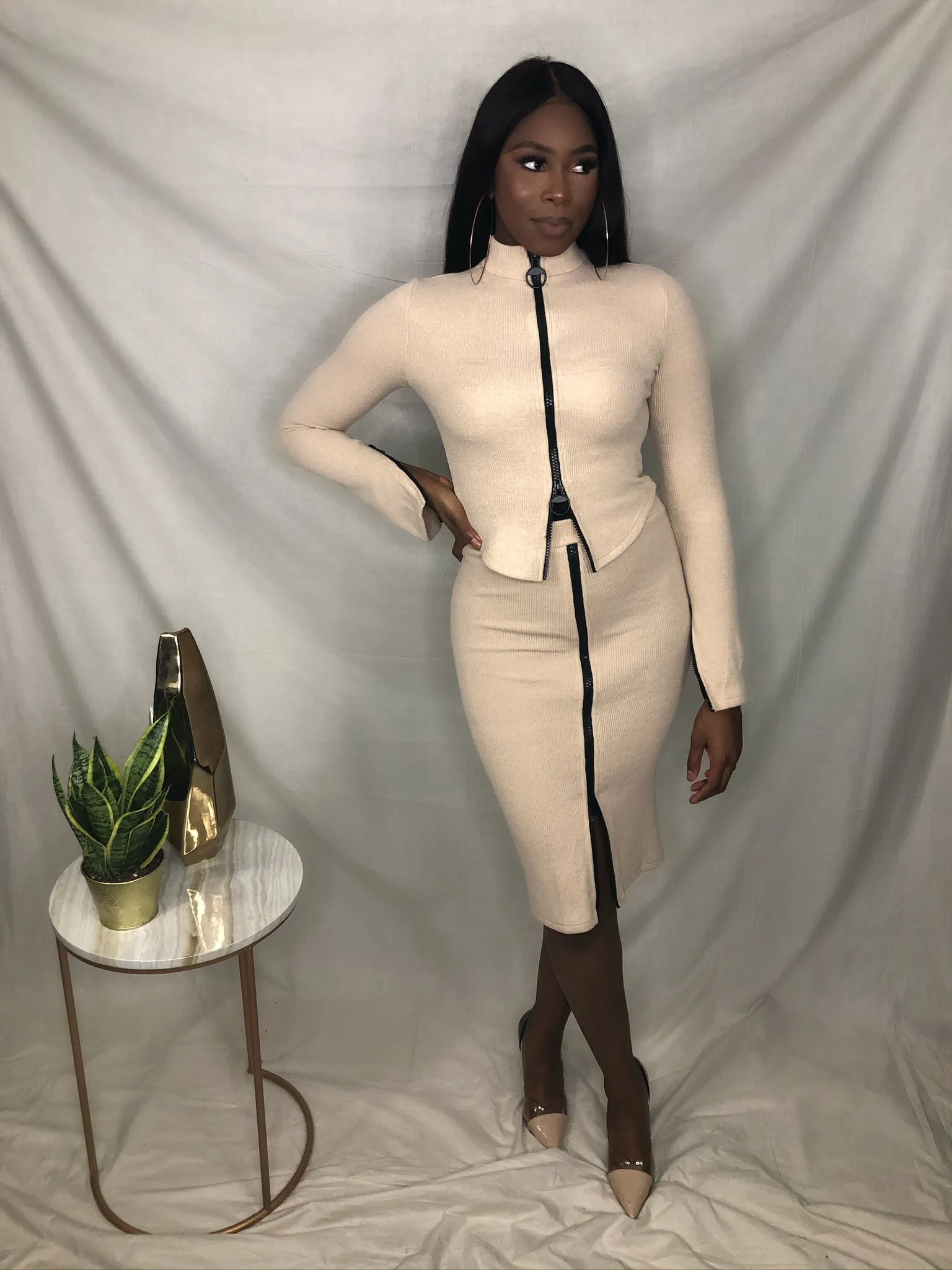 Zip Me Up Skirt Set - Nude