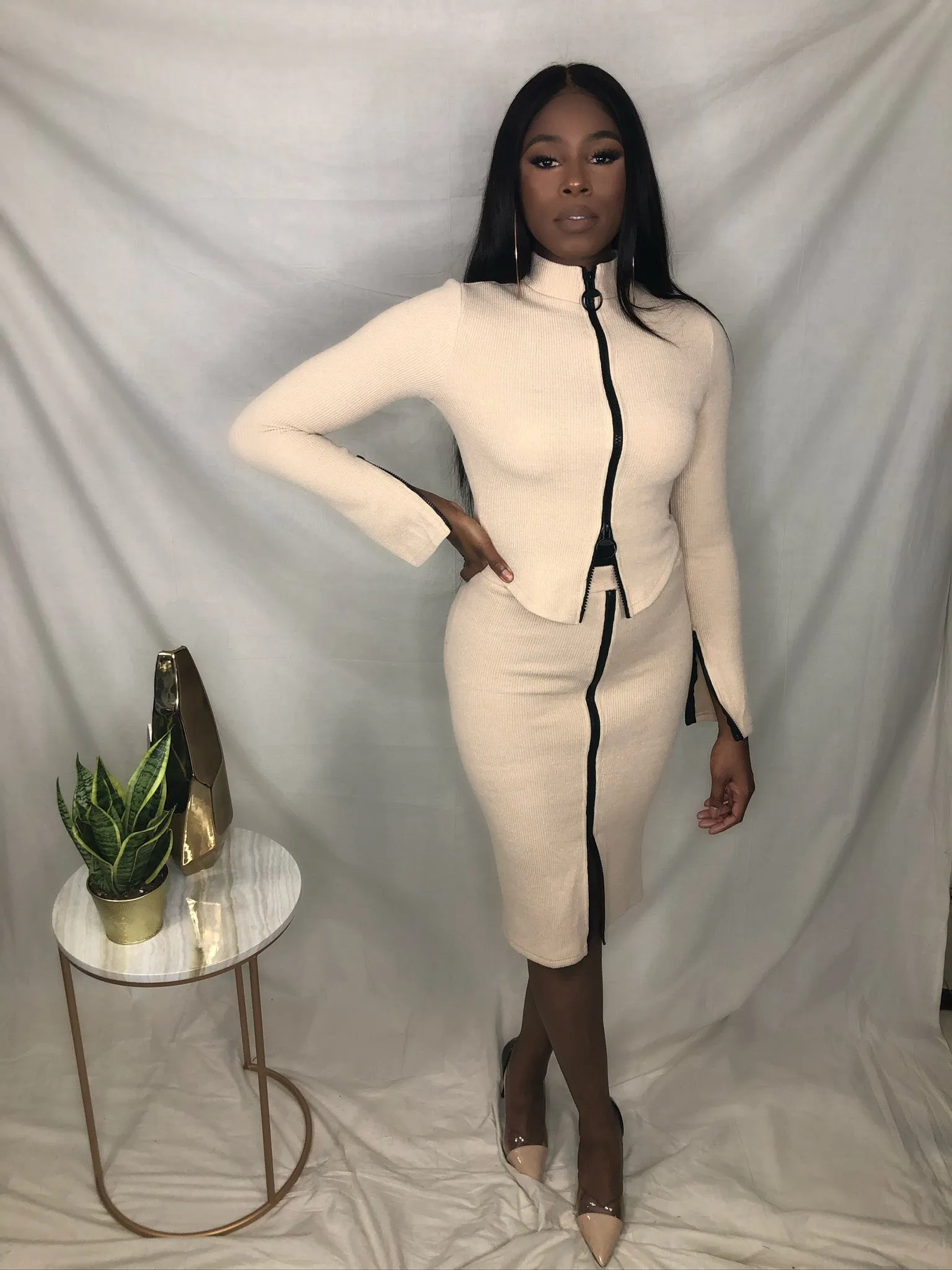 Zip Me Up Skirt Set - Nude